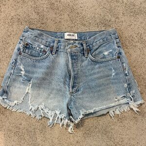 Agolde Light Blue Distressed Jean Shorts